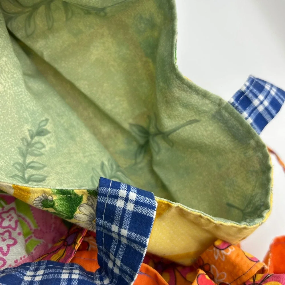 Lot‎ of 3 Floral Patchwork Cotton Tote Bags Pink Ribbon Awareness Yellow Orange